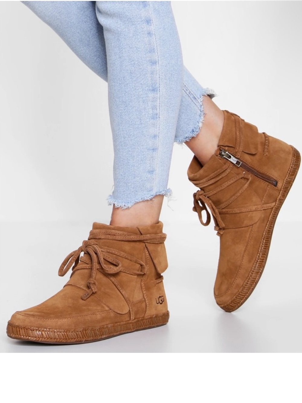 UGG Women's Chestnut Suede Lace-Up Ankle Booties with Side Zip